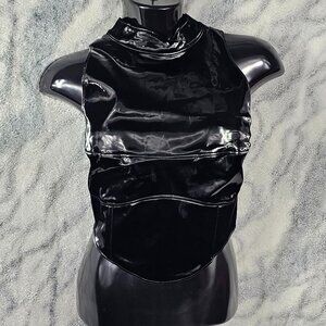 Dolls Kill Darker Wavs XXL Black Diatonic Mock Neck Vinyl Liquid Velvet Tank